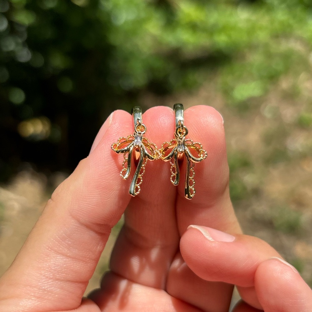 18K Gold Plated Stainless Steel Diamond Bow Hoop Earrings